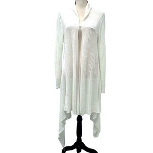 LAUREN RALPH LAUREN WHITE DUSTER CARDIGAN OPEN FRONT CASCADE KNIT LINEN SWEATER